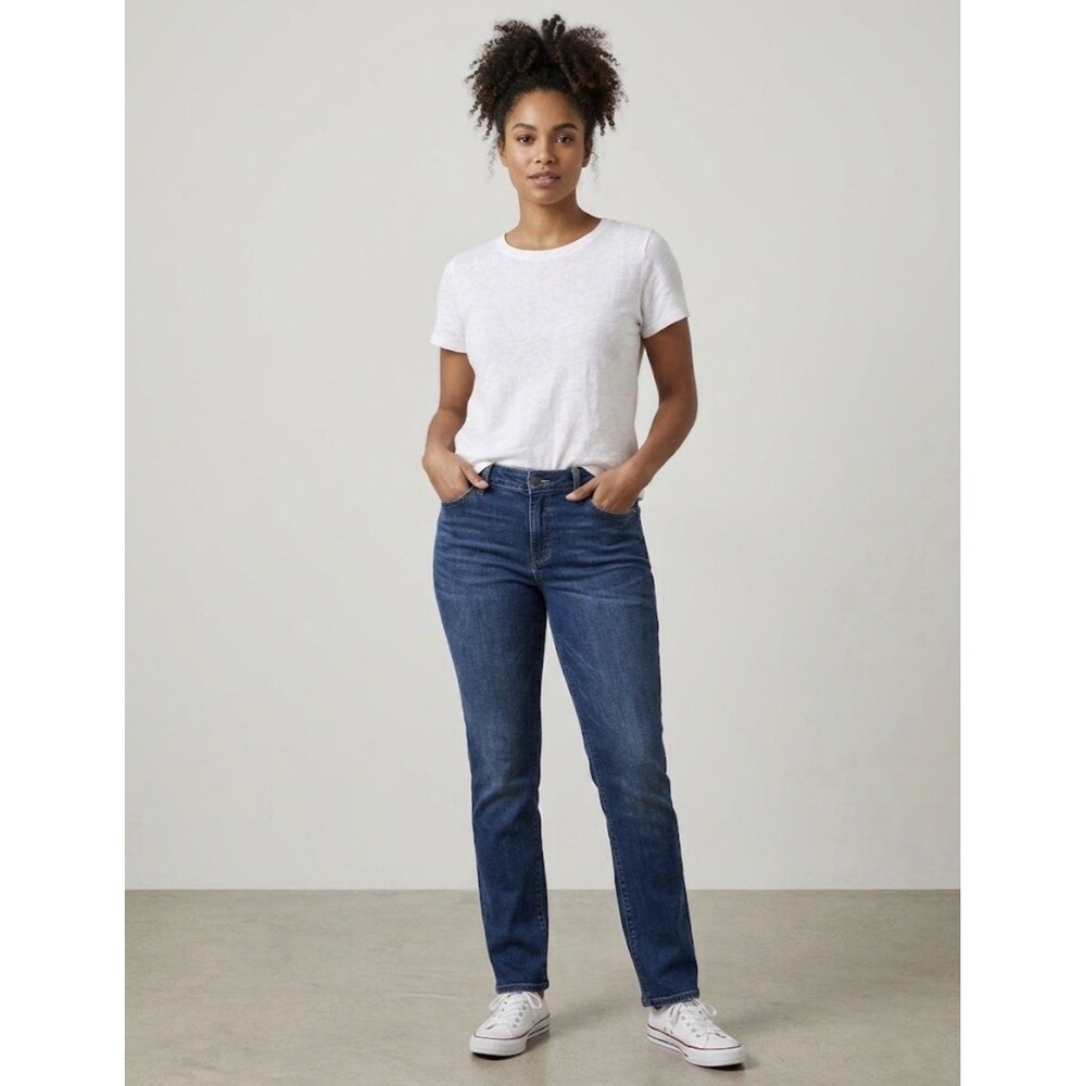 J. Jill High-Rise Straight Leg Jeans Womens 12R Dark Indigo Blue Excellent